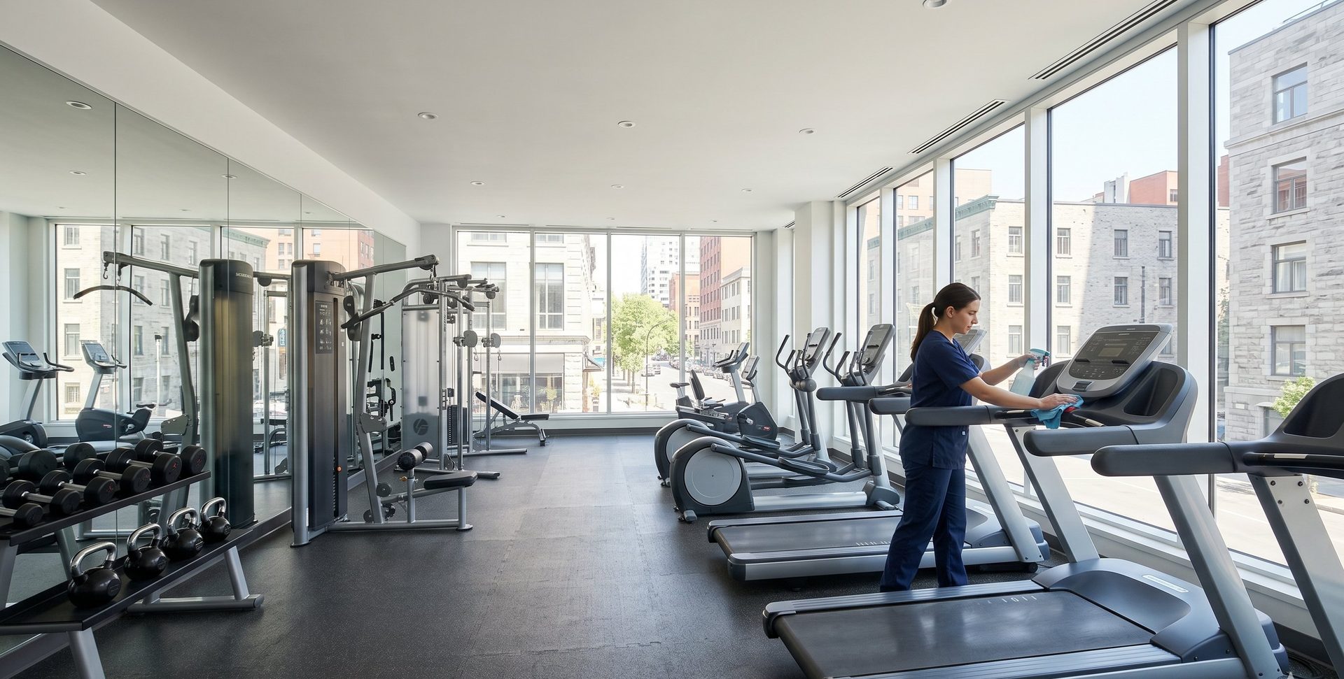 Désinfection professionnelle d'équipement de gym en copropriété à Montréal — GCC Entretien