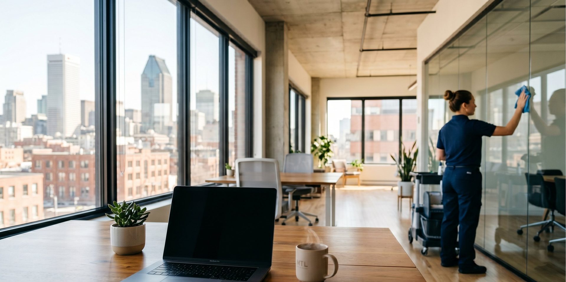Bureau lumineux Montreal avec qualite d'air optimale et plantes vertes