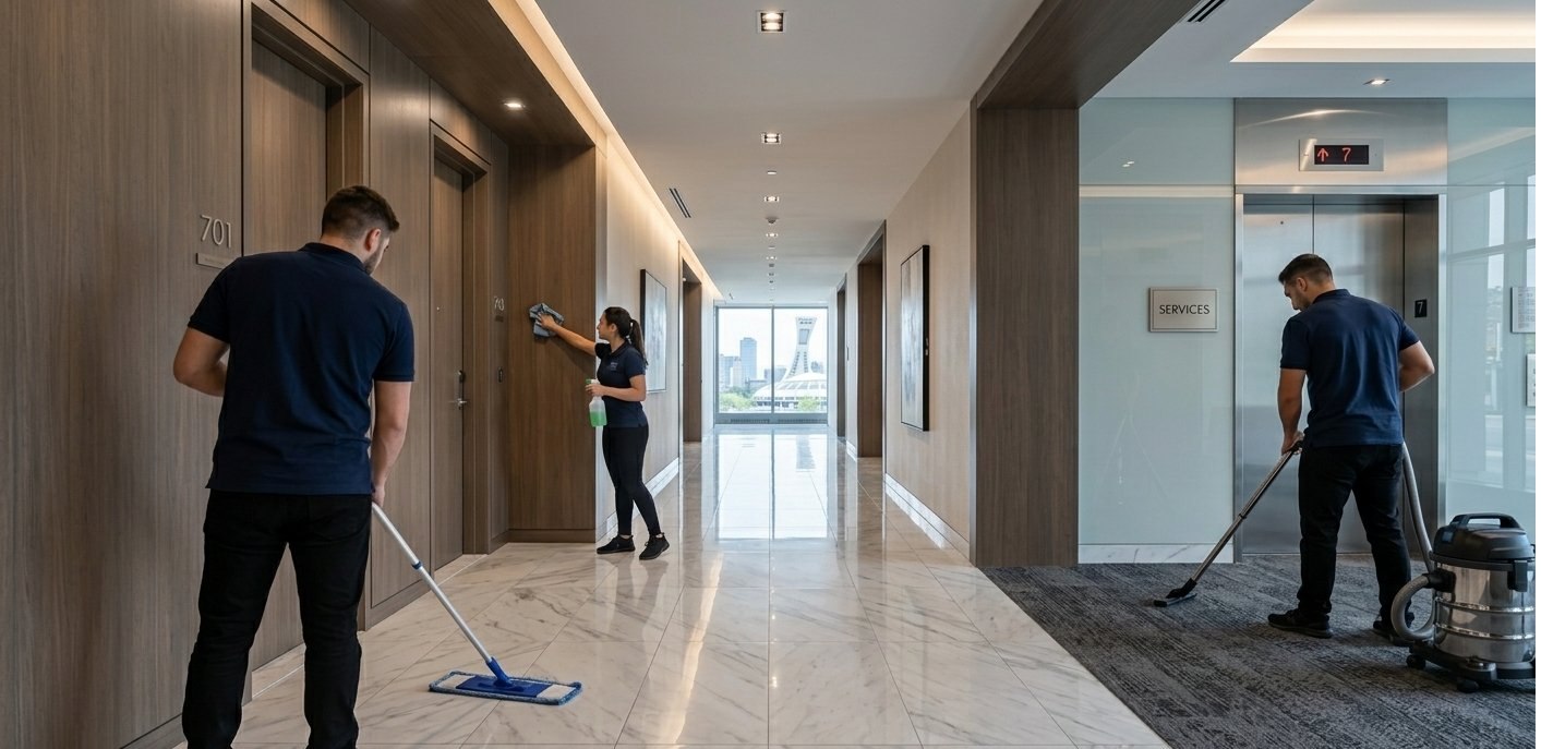 Equipe GCC Entretien nettoyage corridor copropriete Montreal Brossard